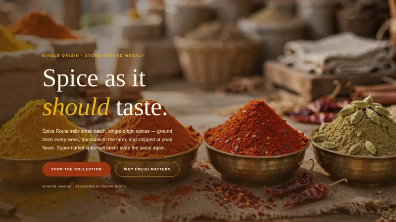 Spice Route — Single-Origin Spice E-Commerce Website concept, cover design
