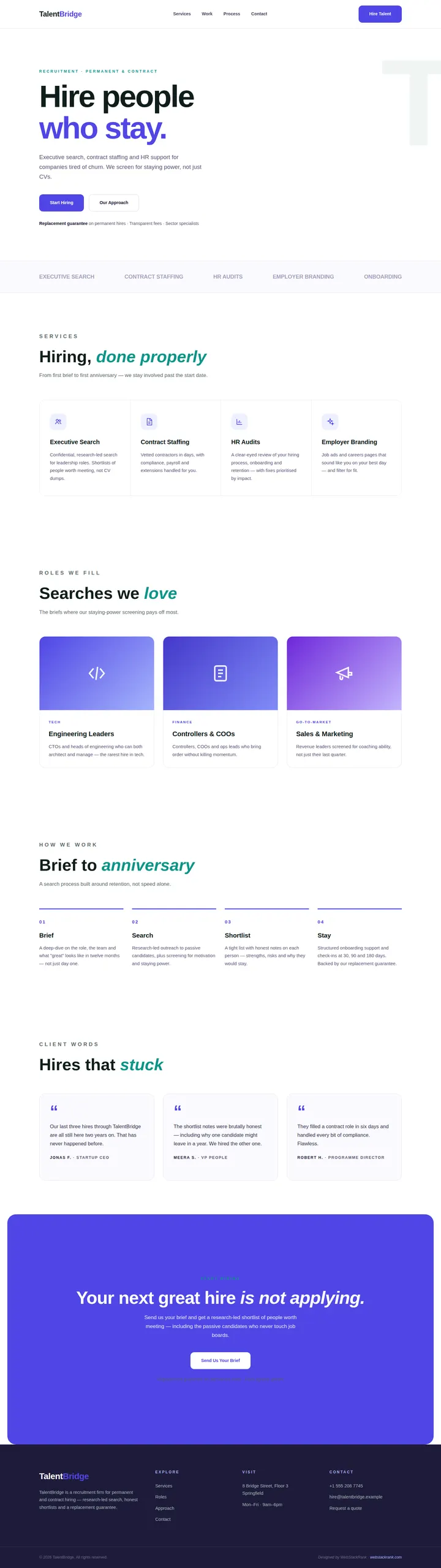 TalentBridge website concept — full-page design, 1440×5116 px