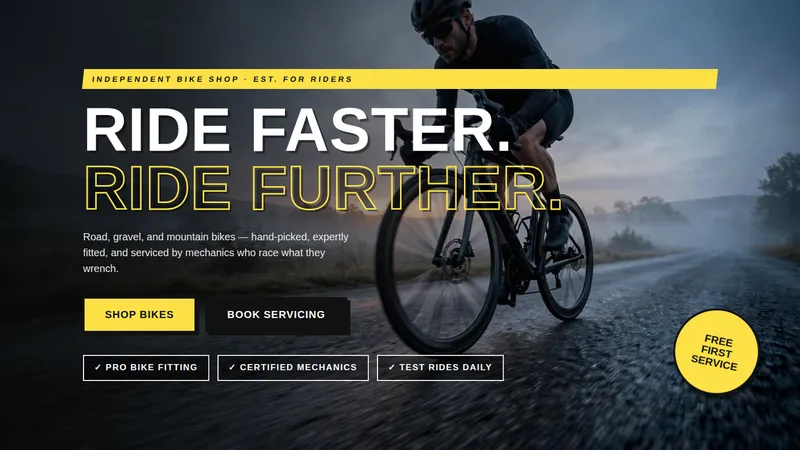 Velocity Cycles — Bike Shop Website concept, cover design