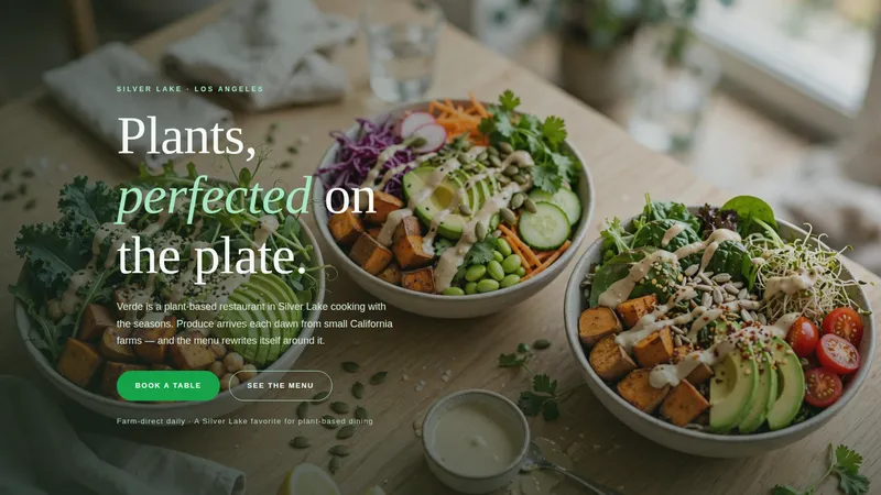 Verde — Plant-Based Restaurant Website concept, cover design
