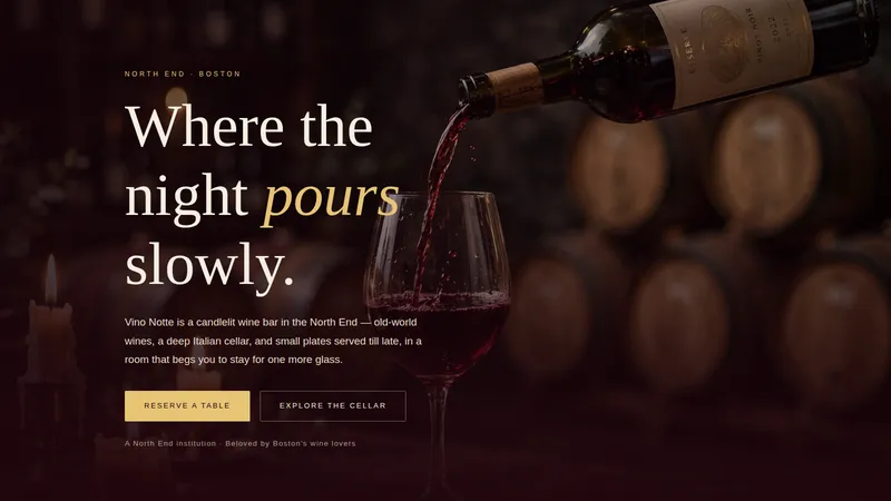 Vino Notte — Wine Bar Website concept, cover design