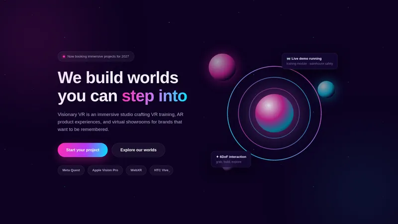 Visionary VR — Immersive Studio Website concept, cover design