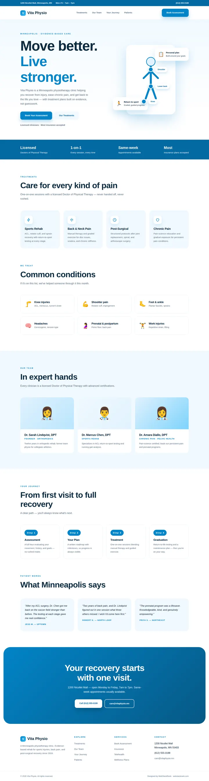 Vita Physio website concept — full-page design, 1440×5384 px