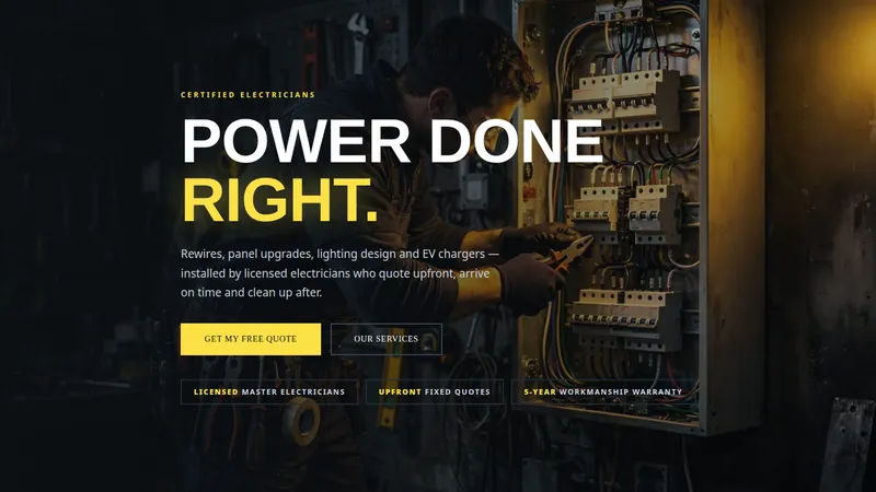 VoltEdge Electric — Electrician Website concept, cover design