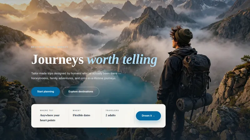 Wanderly — Travel Agency Website concept, cover design