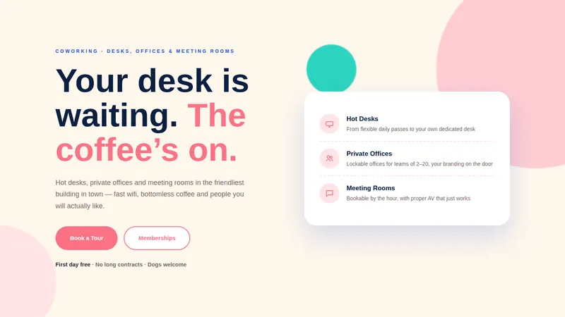 WorkNest — Coworking Space Website concept, cover design