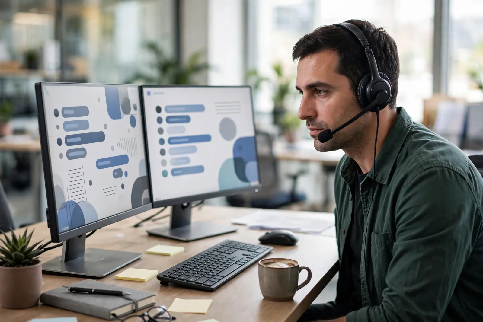 AI agent development company USA — support agent working alongside AI tools