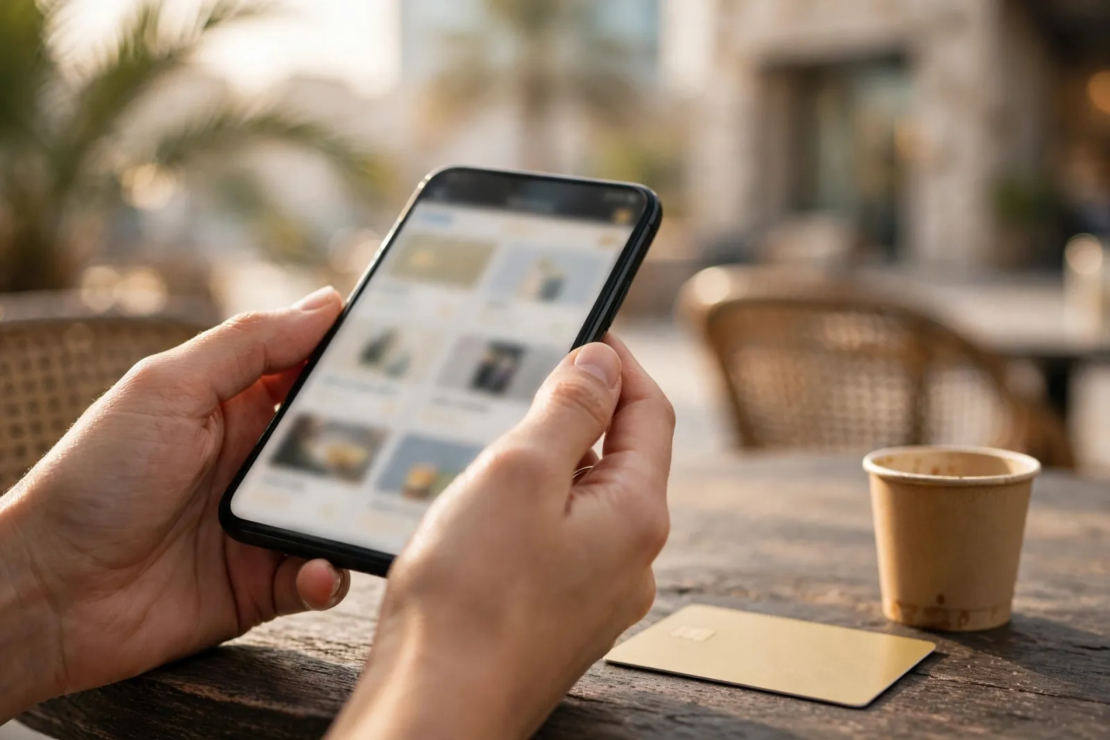 Online shopping on a smartphone in Abu Dhabi